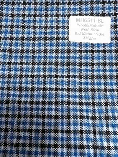 MH6511-BL Laine japonaise standard peignée en mohair (style tonic) à carreaux bleu