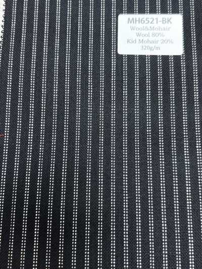 MH6521-BK Tissu laine-mohair peigné standard fabriqué au Japon (style Tonic) à rayures noires