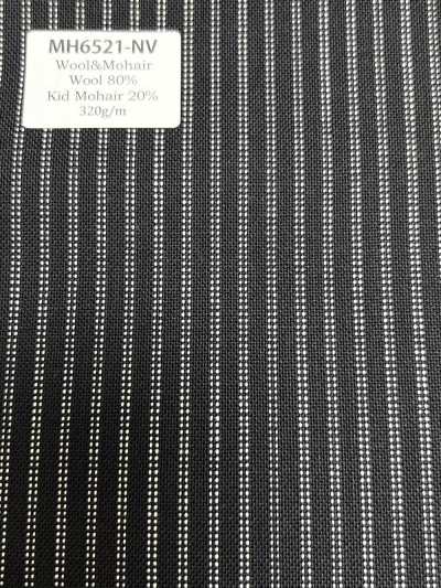 MH6521-NV Tissu peigné standard en laine et mohair, fabriqué au Japon (style tonic), à rayures bleu marine