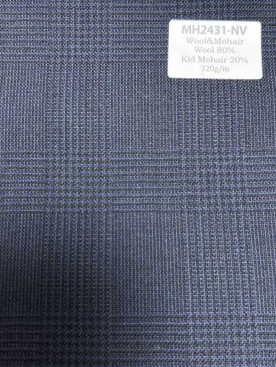 MH2431-NV Laine-mohair peignée standard fabriquée au Japon (style Tonic) à carreaux bleu marine