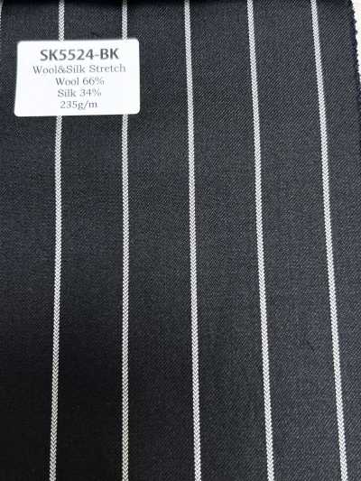 SK5524-BK Standard fabriqué au Japon en soie et laine extensible à rayures noires