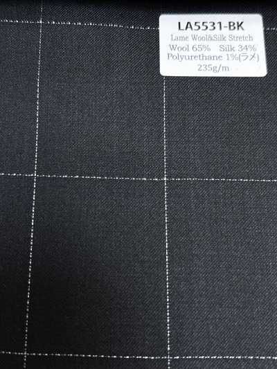 LA5531-BK Tissu à carreaux noir classique en laine stretch et soie lamée, fabriqué au Japon