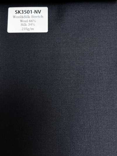 SK3501-NV Standard fabriqué au Japon en soie et laine stretch bleu marine