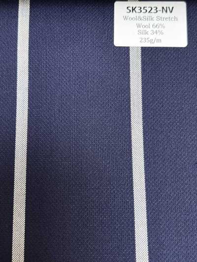 SK3523-NV Rayure extensible classique en soie et laine, fabriquée au Japon, bleu marine