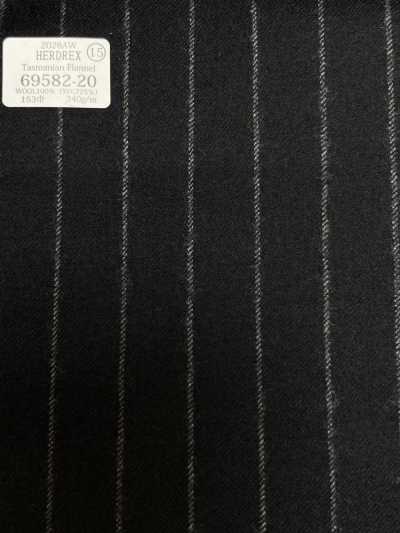 69582-20 26AW HERDREX [Flanelle tasmane] à rayures bleu marine en soie et laine