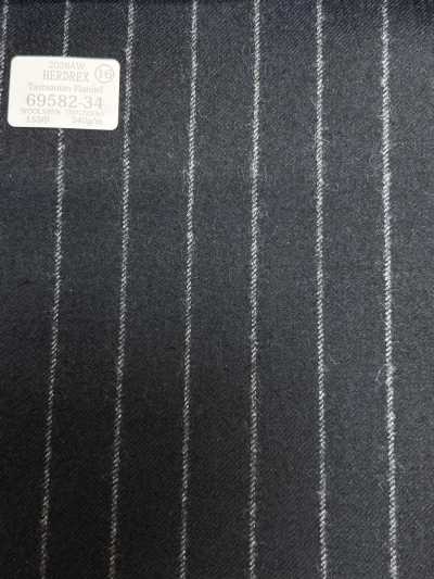 69582-34 26AW HERDREX [Flanelle tasmanienne] Rayure bleu marine en soie et laine