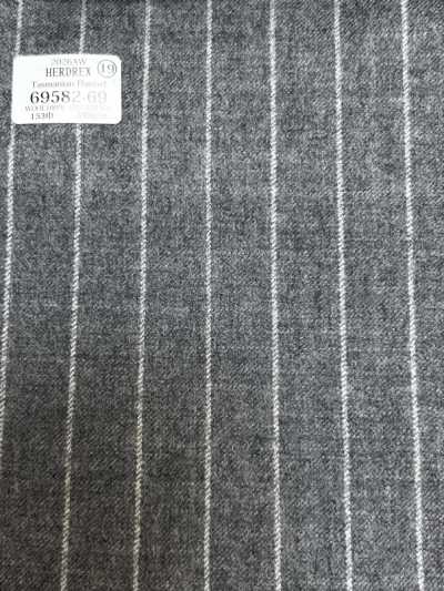 69582-69 26AW HERDREX [Flanelle tasmanienne] Soie et laine à rayures gris clair
