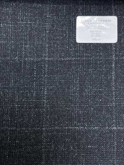 56CN5232 CANONICO Drap de costume fantaisie en laine, soie et lin Vert/Écru à carreaux fenêtre
