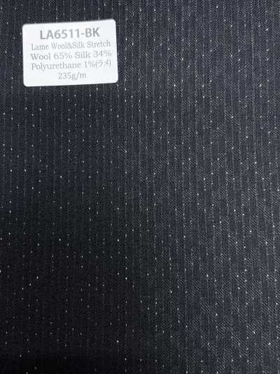 LA6511-BK Rayure noire en soie lamée et laine stretch fabriquée au Japon