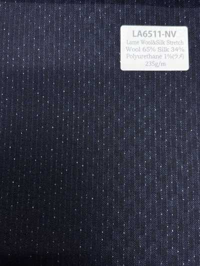 LA6511-NV Lamé de soie et laine extensible à rayure bleu marine fabriqué au Japon