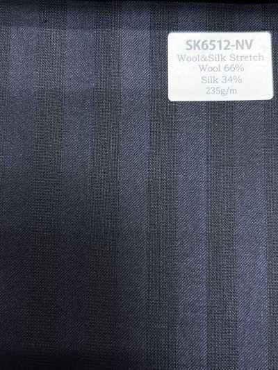 SK6512-NV Soie-laine extensible à rayures bleu marine, fabriqué au Japon