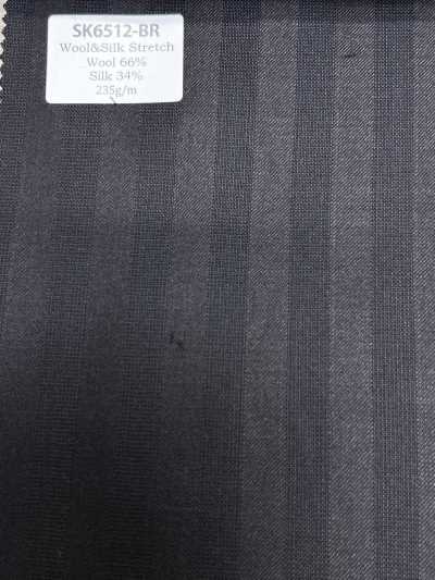 SK6512-BR Soie-laine stretch marron à rayures, fabriquée au Japon