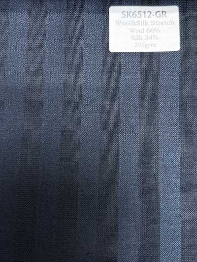 SK6512-GR Soie-laine stretch marron à rayures, fabriquée au Japon