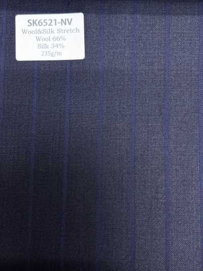 SK6521-NV Soie-laine stretch marron à rayures, fabriquée au Japon