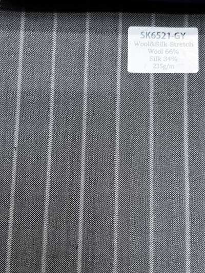 SK6521-GY Fabriqué au Japon Soie Laine Extensible À Rayures Grises