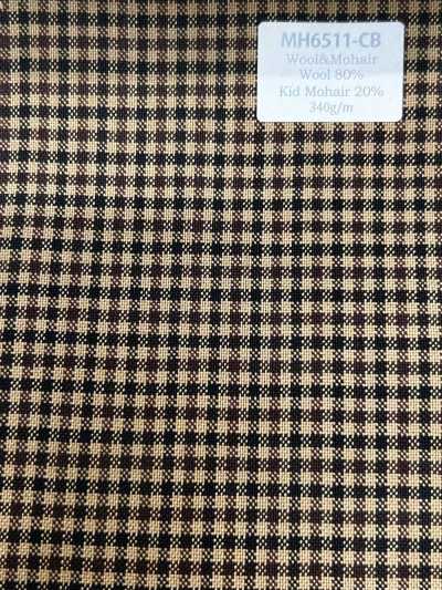 MH6511-CB Lainage peigné laine et mohair fabriqué au Japon (style Tonic) à carreaux marron camel