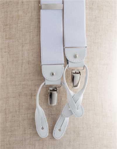 AT-WHITE Albert Thurston Bretelles, blanches, unies, type 2 en 1
