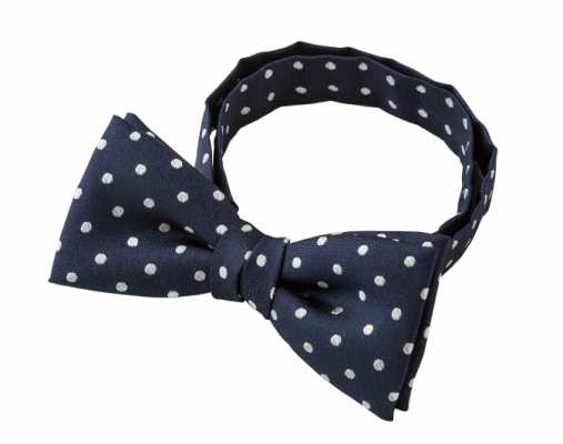 BF-972 Nœud papillon en soie fabriqué au Japon, motif à pois, bleu marine