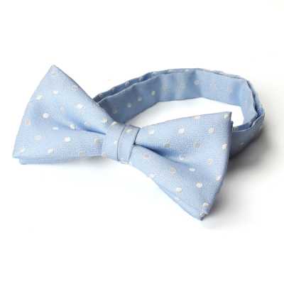 BF-973 Nœud papillon en soie fabriqué au Japon, motif à pois, bleu saxon