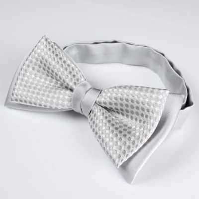 BFS-985 Noeud papillon combiné en soie motif piqué gris argent fabriqué au Japon