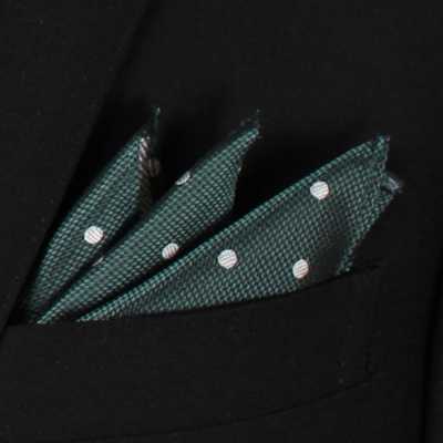 CF-601 Pochette de costume 100 % soie fabriquée au Japon, motif à pois, vert