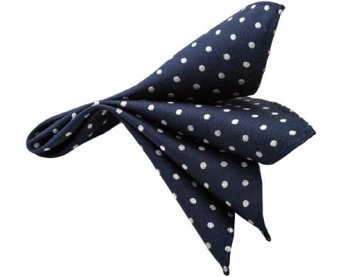CF-972 Pochette en soie fabriquée au Japon, motif à pois, bleu marine