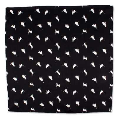 CF-CAT-BK Mouchoir en soie imprimé, motif chat, noir