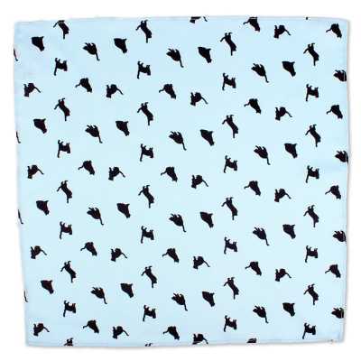 CF-CAT-SB Pochette imprimée en soie motif chat bleu ciel