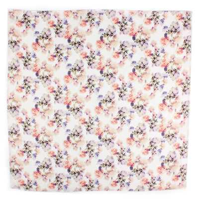 CF-ROSE-WH Mouchoir imprimé en soie Rose Blanc
