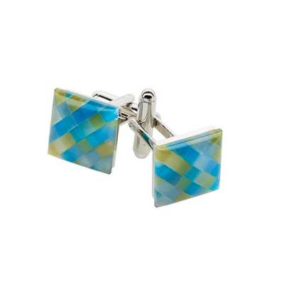 CL-1 Boutons de manchette carrés bleu et jaune