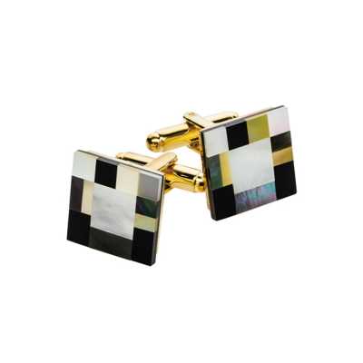 CL-2 Boutons de manchette carrés noir et or jaune