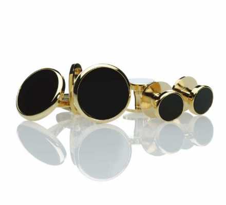 F-1 Set de boutons de manchette et de clous de plastron de cérémonie Onyx Or Rond