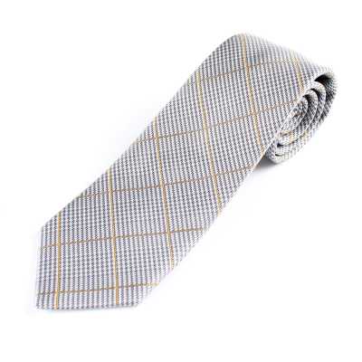 HVN-19 Cravate faite main, motif Glen check, gris clair, confectionnée avec le tissu VANNERS