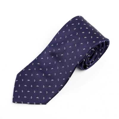 HVN-23 Cravate faite main en tissu VANNERS, motif paisley à pois, bleu marine