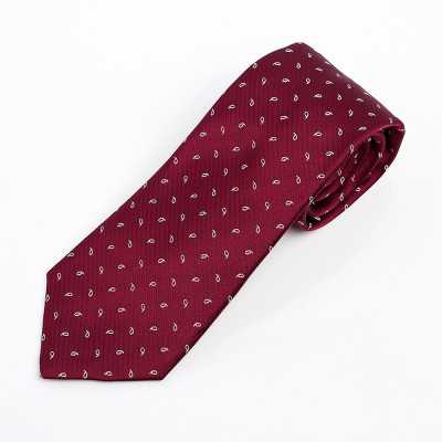 HVN-24 Cravate faite main en tissu VANNERS, motif paisley à pois, bordeaux