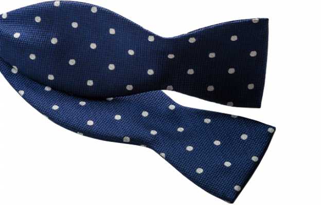 MT-602 Nœud papillon à pois bleu en soie japonaise noué à la main