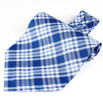 RAS-02 Cravate ascot, à carreaux bleus, en tissu Ring Heart