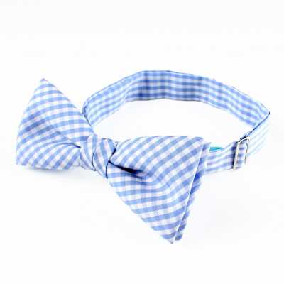 RBF-05 Cravate papillon à carreaux bleu saxon, confectionnée en tissu British Ringhart