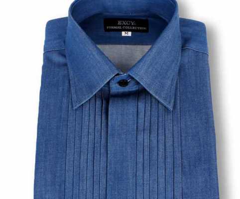 ST-508D Chemise plissée super slim en denim de coton Pima à grand col