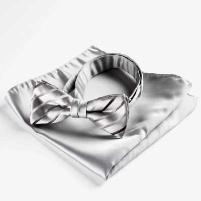 VBF-03 VANNERS Textile Usagé Noeud Papillon Rayé Gris Clair