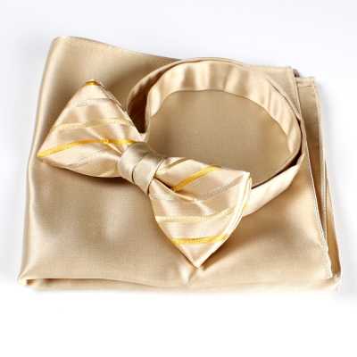 VBF-07 Nœud papillon en tissu VANNERS, motif rayé, doré champagne