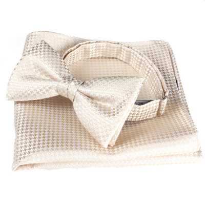 VBF-11 Noeud papillon en tissu VANNERS, motif pied-de-poule, or champagne