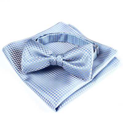 VBF-12 Nœud papillon réalisé avec le tissu VANNERS, motif pied-de-poule, bleu sax