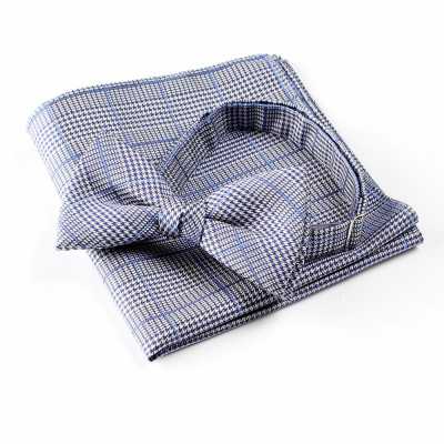VBF-16 Nœud papillon confectionné avec le tissu VANNERS, motif à carreaux Glen, bleu gris
