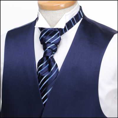 VYT-01 Cravate ascot britannique VANNERS en soie (cravate euro) à rayures bleu marine