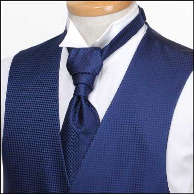 VYT-09 Cravate Ascot britannique VANNERS en soie (cravate euro), motif pied-de-poule, bleu marine