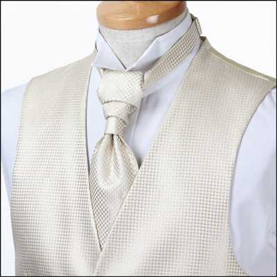 VYT-11 Cravate ascot britannique en soie VANNERS (cravate européenne) motif pied-de-poule or champagne