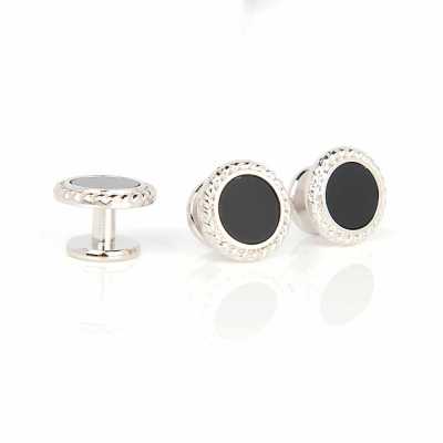 A-1-S Bouton clou en argent sterling, onyx, argent, rond
